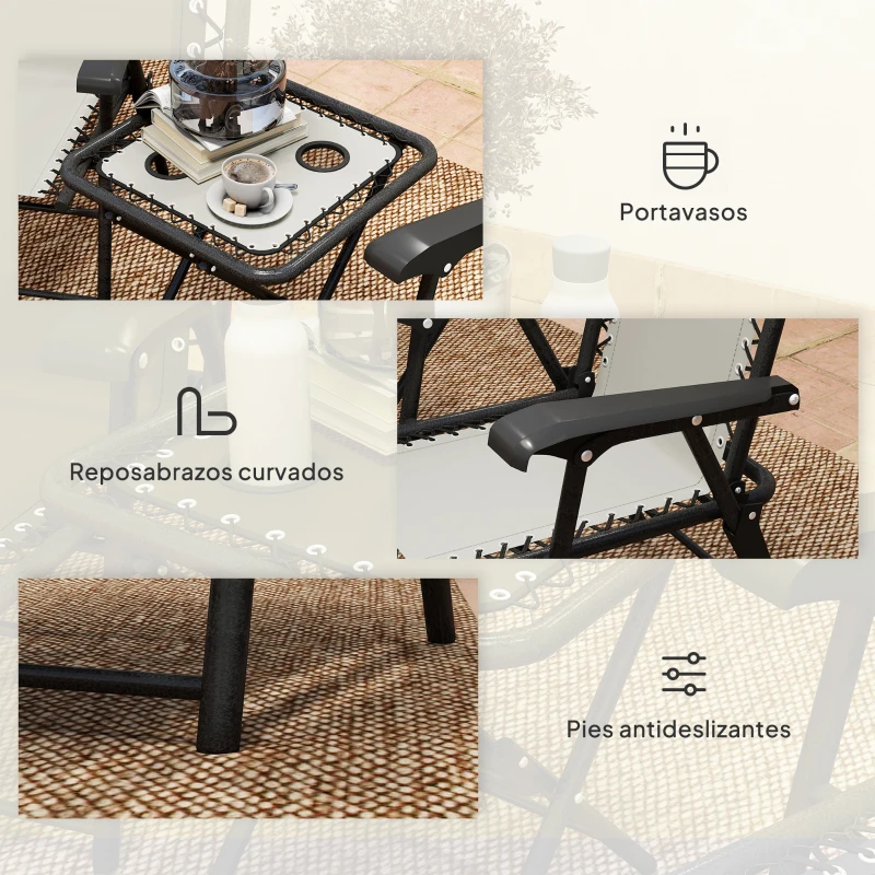 Outsunny Conjunto de Jardín 3 Piezas Plegable con 2 Sillas 61x65x91cm y Mesa de 50x50x50cm Metal y Textilene para Exterior Crema
