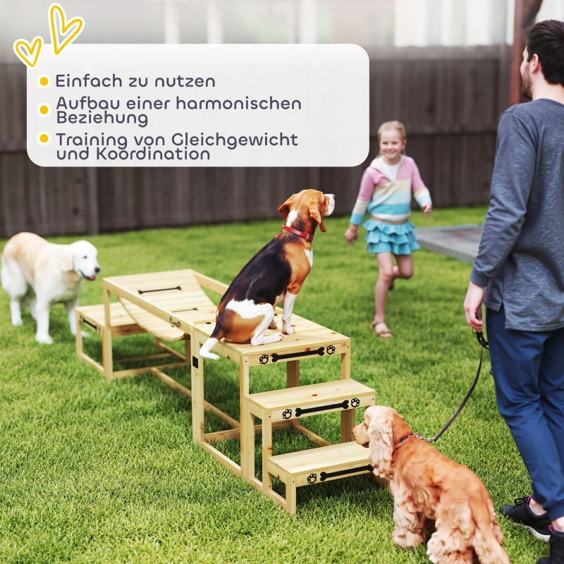 PawHut Agility-Set für Hunde, Hundetrainings-Konstruktion mit Brücke, Treppe, Plattform, Tannenholz, für große Hunde bis 40 kg(m-5)