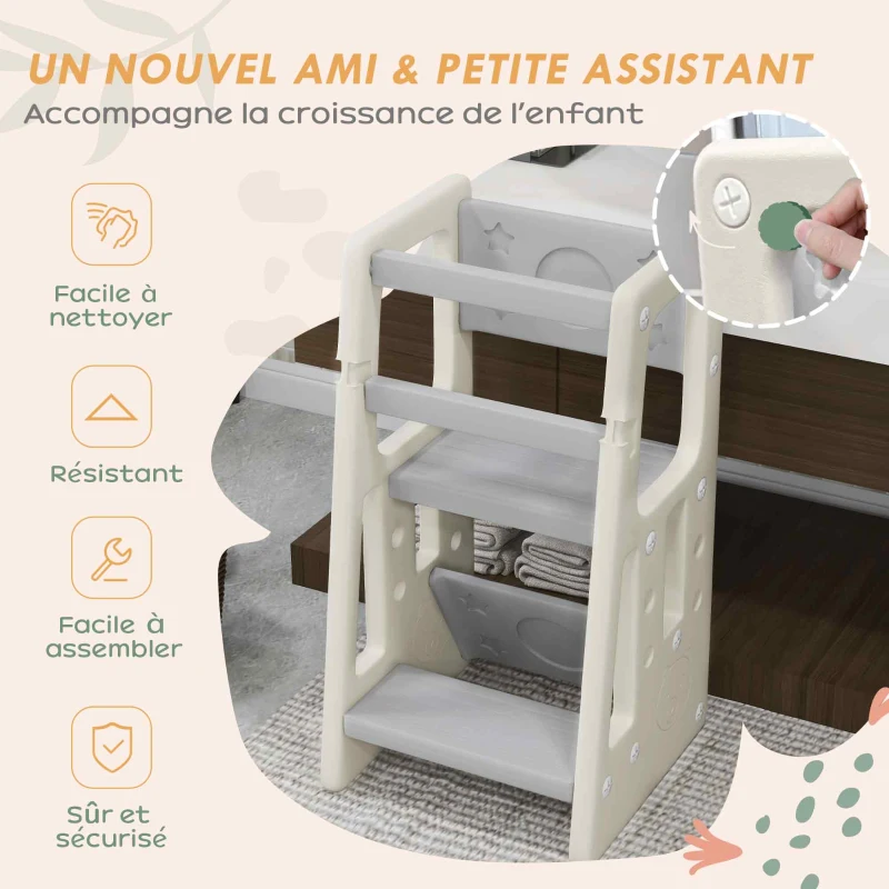 HOMCOM Tour d'apprentissage Tour d'observation pour Enfants de 18 Mois à 5 Ans Hauteur réglable sur 3 Niveaux en HDPE