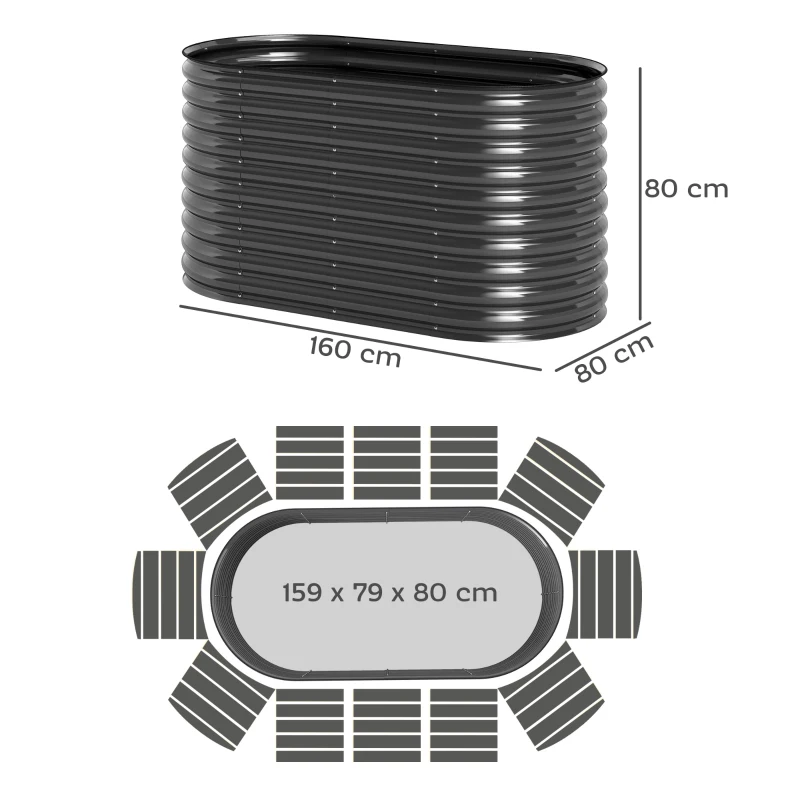 Outsunny Pflanzkübel, Metall-Blumenkübel mit Sicherheitskante und Handschuhen, offener Boden, 160B x 80T x 80H cm, Dunkelgrau