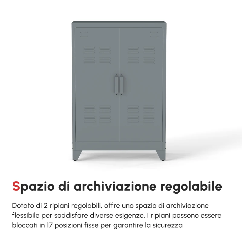 HOMCOM Mobiletto Multiuso 2 Ante Stile Industriale in Metallo per Casa e Garage, 75x33x110cm, Grigio