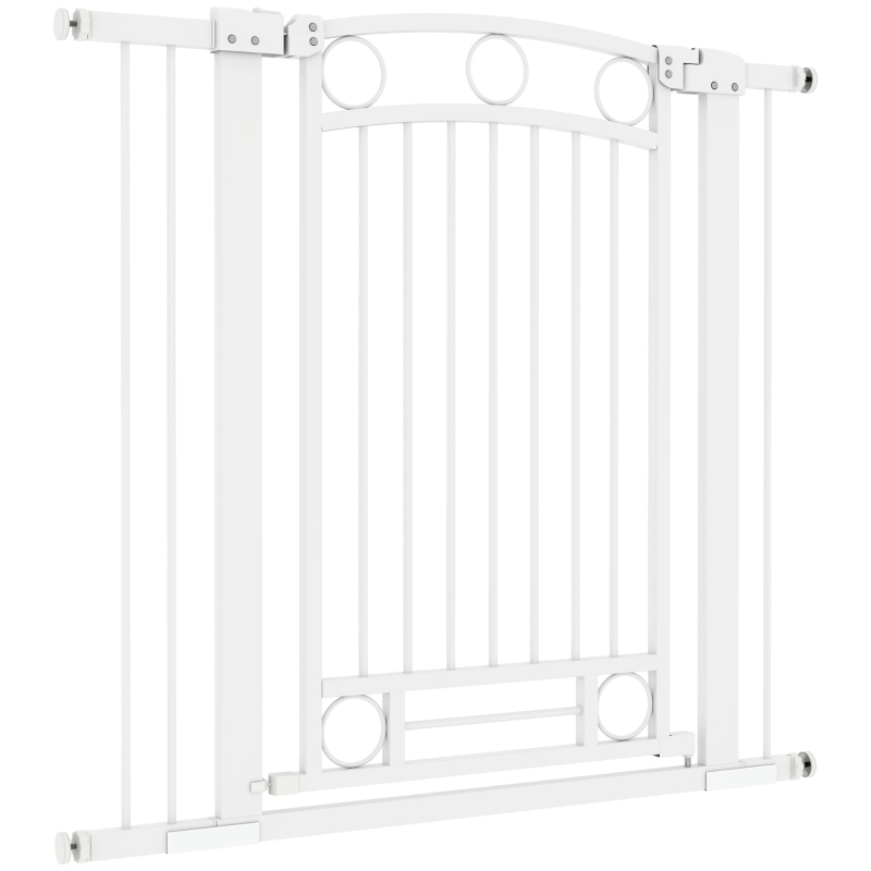 PawHut Puerta para Perros con Ancho Ajustable 76-104 cm Barrera de Seguridad para Perros con 2 Extensiones Blanco