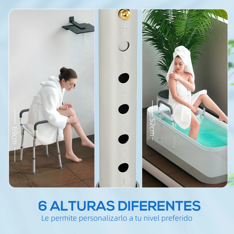 HOMCOM Taburete de ducha con Altura Ajustable para Personas Mayores o con Movilidad Reducida 52x45x69 cm Asiento Blanco y Azul
