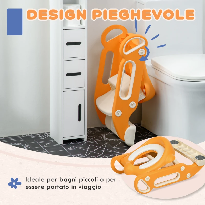 ZONEKIZ Riduttore Water con Scaletta Pieghevole, Maniglie Laterali e Cuscino Rimovibile, Arancione