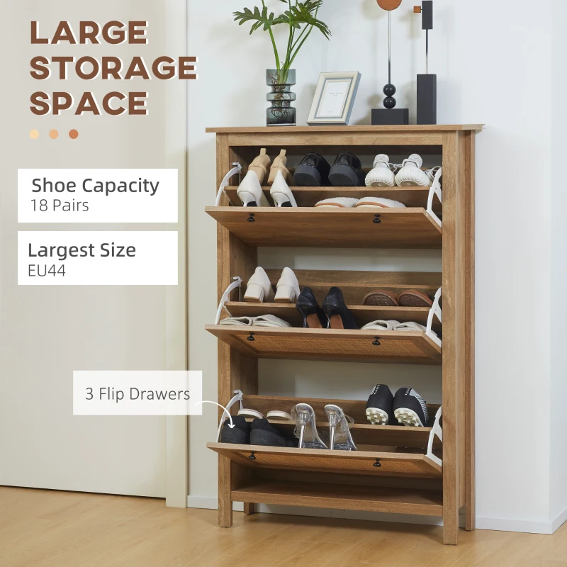 HOMCOM Shoe Cabinet Shoe Shelf Shoe Cabinet 3 Folding Doors with Rattan Cane Effect - Natural Wood