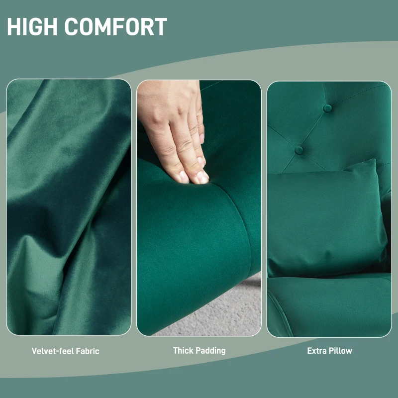 Homcom Fotoliu Balansoar Verde – Catifea cu Spatar inalt & Perna