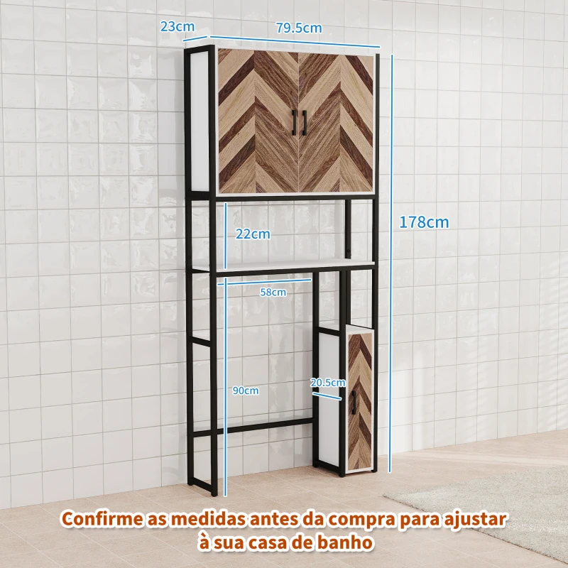 HOMCOM Móvel sobre Sanita Armário para Casa de Banho com 3 Portas 2 Prateleiras Ajustáveis e Compartimento Aberto 79,5x23x178 cm Multicor