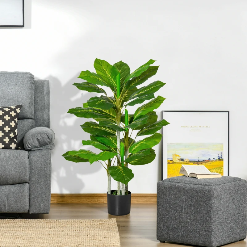 HOMCOM Planta Artificial Hoja Perenne Altura 95 cm con 33 Hojas Realistas en Maceta de Cemento Árbol Artificial para Interior Decoración Salón Oficina Verde