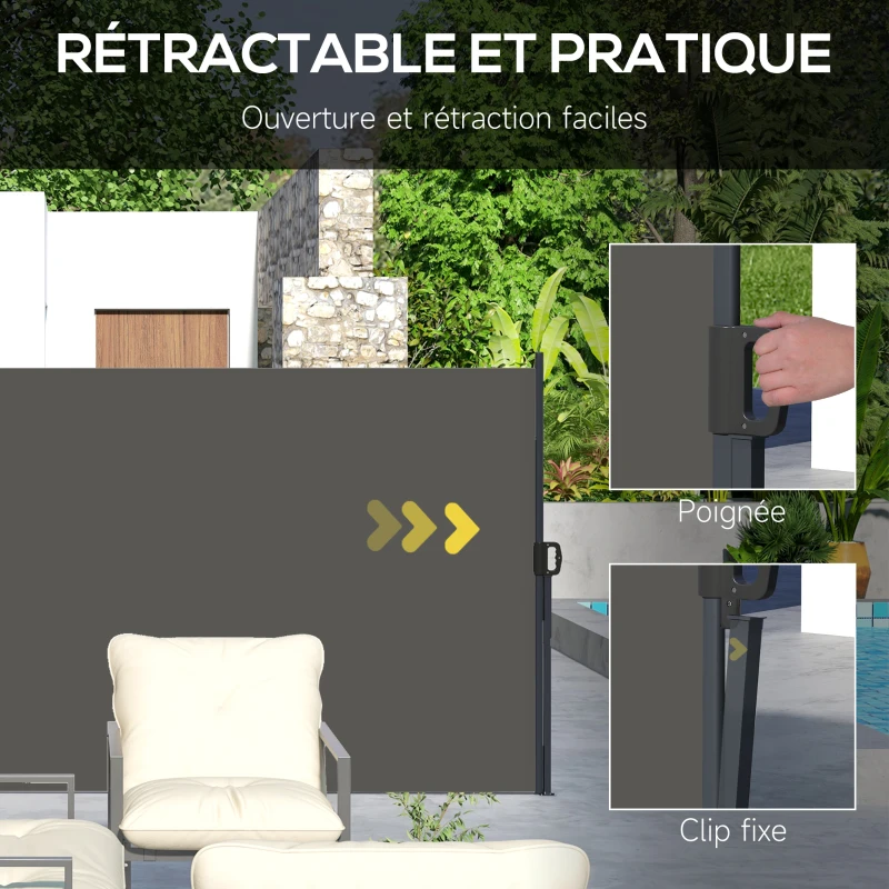 Outsunny Store latéral brise-vue paravent rétractable 4 x 1,80 m alu. polyester anti-UV haute densité 180 g/m² gris foncé