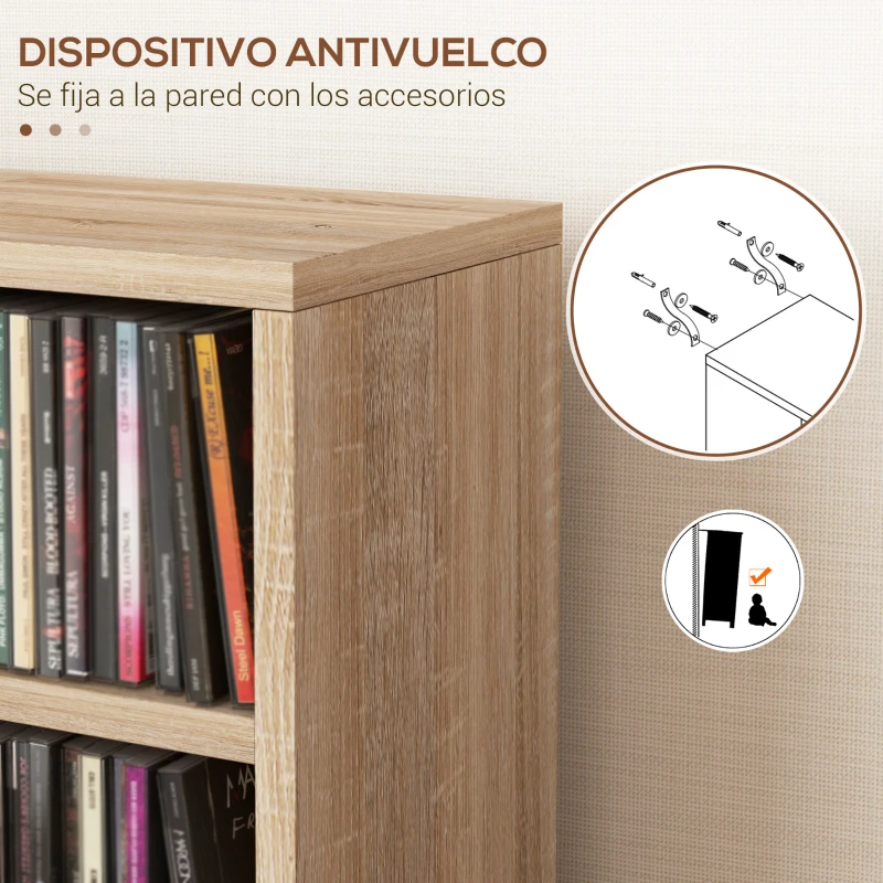 HOMCOM 2 Estanterías para CD o DVD con 12 Compartimentos para 204 CDs y Estante Ajustable 21x22,5x88,5 cm Roble