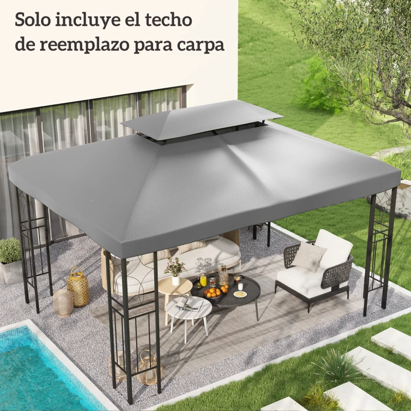 Outsunny Toldo de Recambio 4x3 m con Techo Doble Orificios de Drenaje y Protección UV Solo Toldo NO Incluye Marco Gris Claro