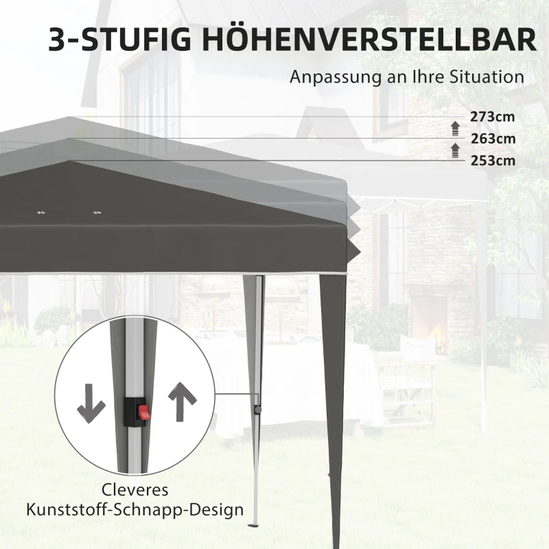 Outsunny 3 x 3 m Pop-up-Pavillon mit Tragetasche, UPF50+ höhenverstellbares Gartenzelt, Dunkelgrau
