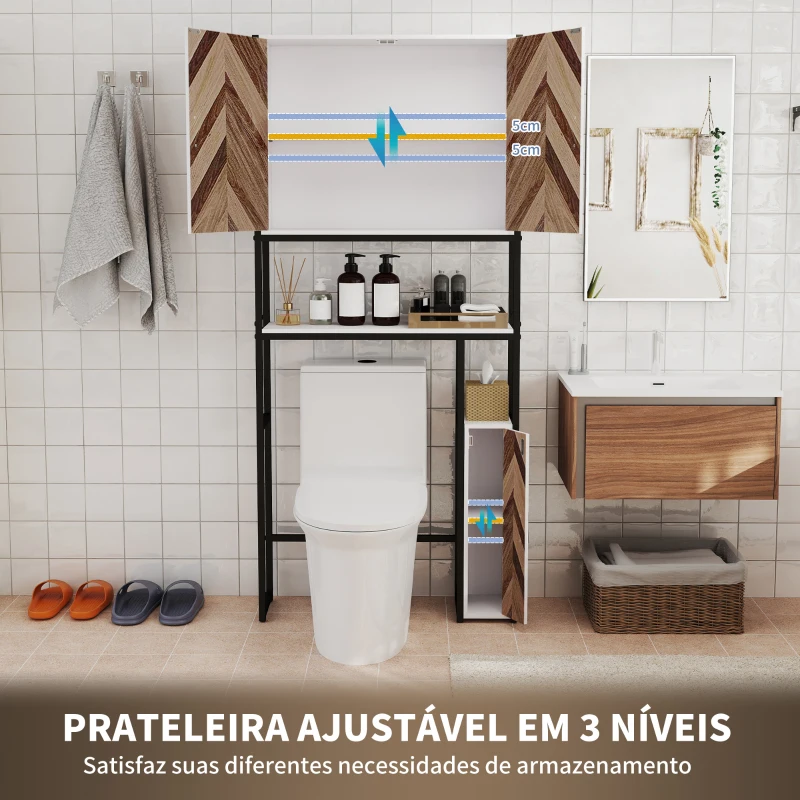 HOMCOM Móvel sobre Sanita Armário para Casa de Banho com 3 Portas 2 Prateleiras Ajustáveis e Compartimento Aberto 79,5x23x178 cm Multicor