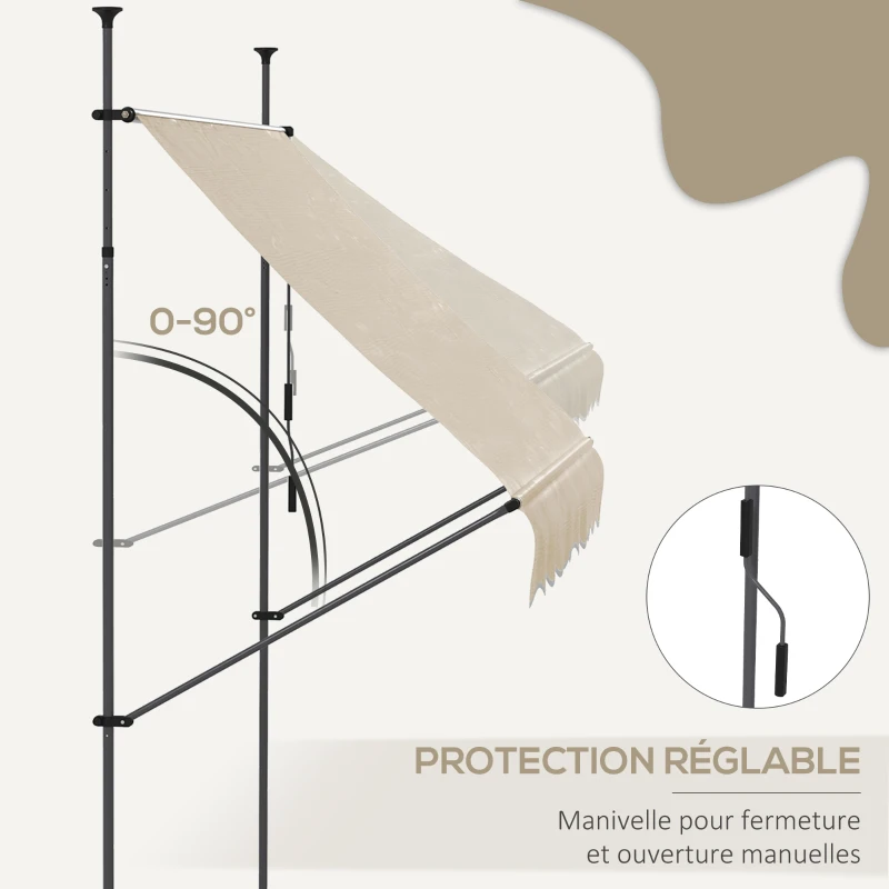 Outsunny Store banne autoportant manuel rétractable 2,5L x 1,2l x 2,1-3H m inclinaison réglable métal alu polyester sable