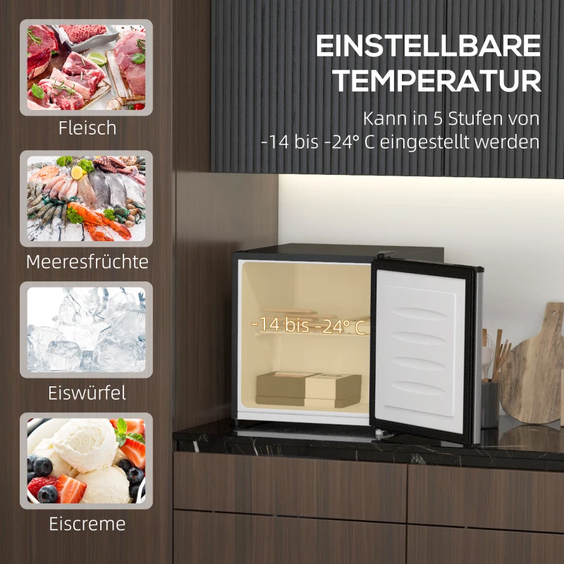 HOMCOM Mini-Gefrierschrank, 35 L Minikühlschrank, -14 bis -24℃, 5-stufige Temperaturregelung, 47 x 44,2 x 48,8 cm, Silber(m-4)