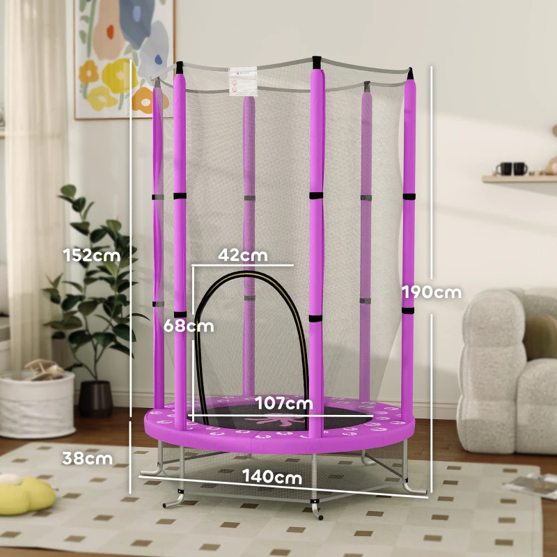 AIYAPLAY Kindertrampoline met Veiligheidsnet, voor Binnen en Buiten, 3-6 Jaar, Paars