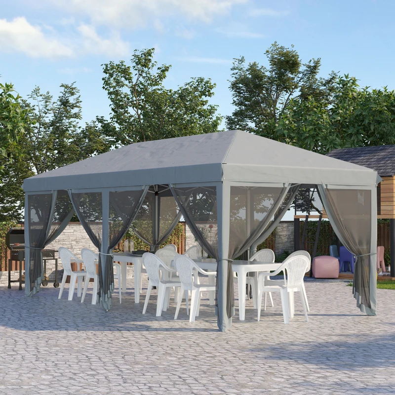 Outsunny Gazebo da Giardino Pieghevole 6x3 m con 6 Zanzariere e Pulsante, in Acciaio e Poliestere, Grigio