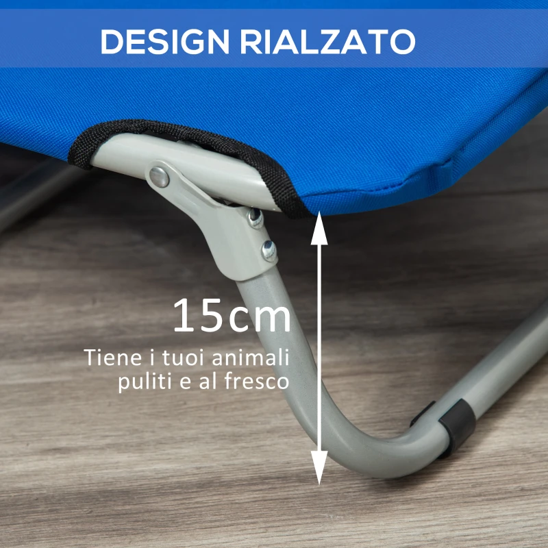 PawHut Brandina per Cani Taglia Piccola Pieghevole per Interno ed Esterno, Lettino per Cani Rialzato, in Acciaio e Tessuto Oxford, 71x58x20 cm, Blu