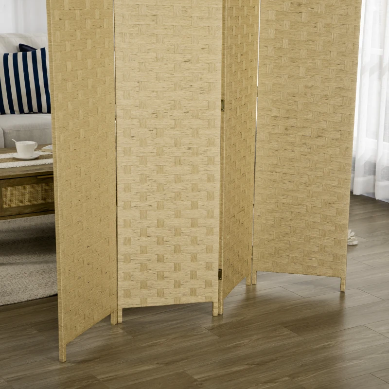 HOMCOM Biombo Separador de Ambientes de 4 Paneles Plegables de Madera de Pino y Fibra de Papel 159,5x169,5 cm Marrón