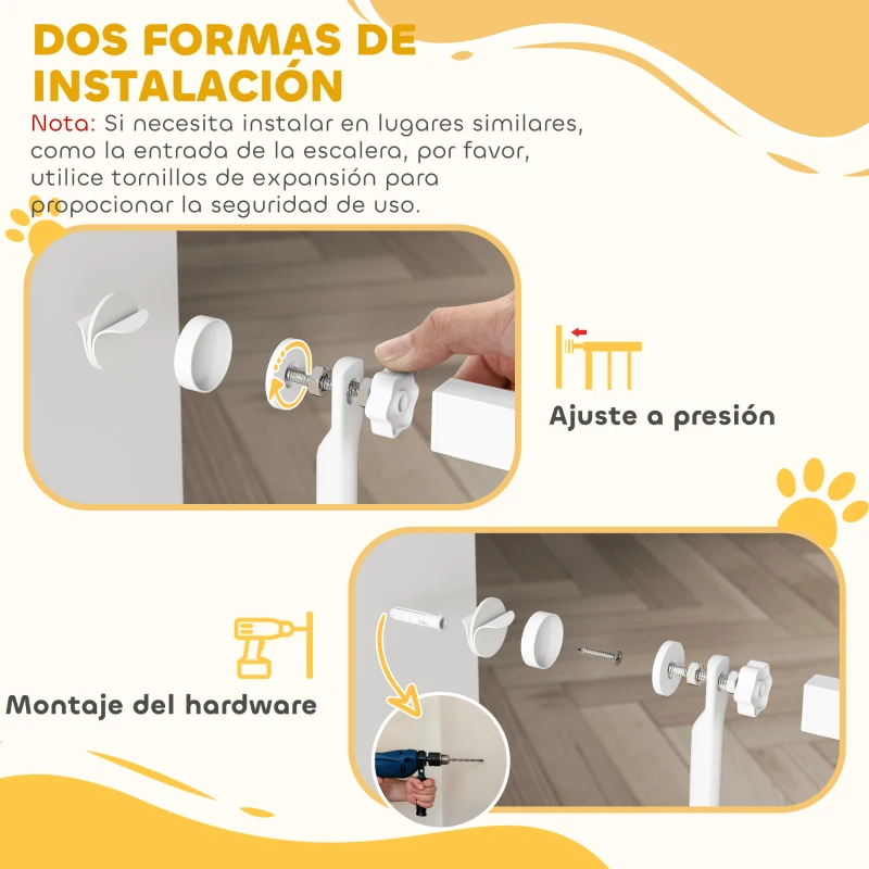 PawHut Barrera para Perros Extra Alta con Ancho Ajustable 77-104 cm Puerta para Perros con Extensiones y Puerta de Paso Blanco