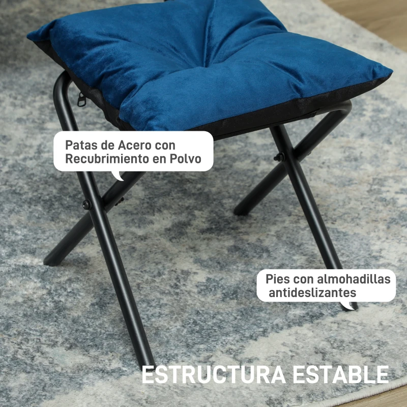 HOMCOM Sillón de Salón con Otomana Sillón de Relax con Bolsillos Laterales y Patas de Acero para Sala de Estar Dormitorio Azul