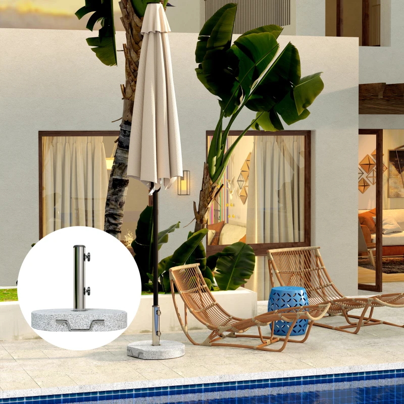 Outsunny Sonnenschirmständer aus Granit 25,5kg Schirmständer, Rund Schirmhalter für Sonnenschirm 32/38/48mm