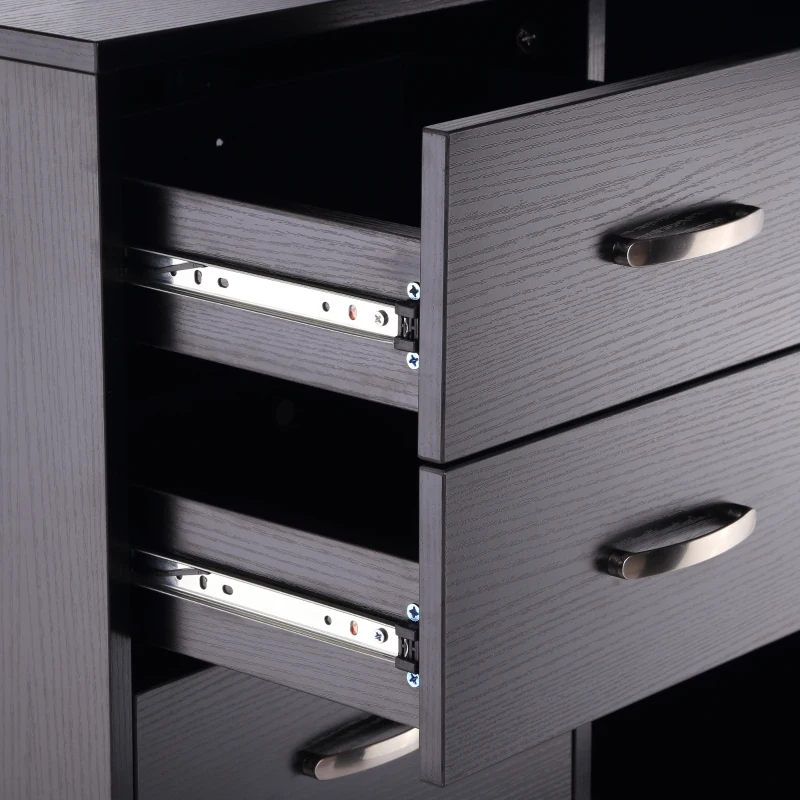 HOMCOM Bureau d'angle bureau droit modulable table de salle à manger 2 en 1 bureau informatique tiroirs x 3 + 2 niches MDF noir