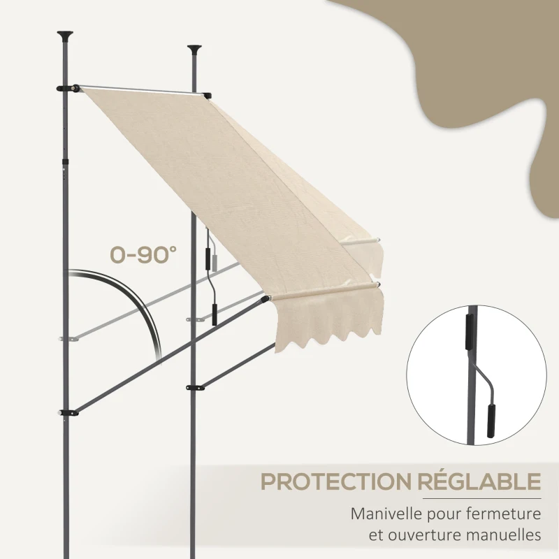 Outsunny Store banne autoportant manuel rétractable 1,5L x 1,2l x 2,1-3H m inclinaison réglable métal alu polyester sable