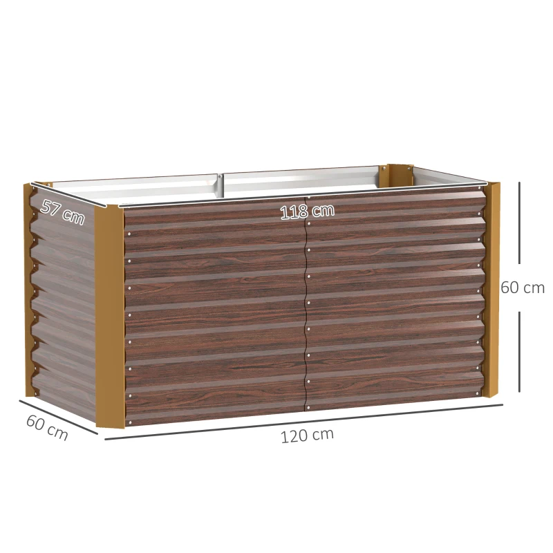 Outsunny Verhoogd Bed 2-delige Set, Plantenbak, extra diep, Metaal, 120 x 60 x 60 cm Bruin