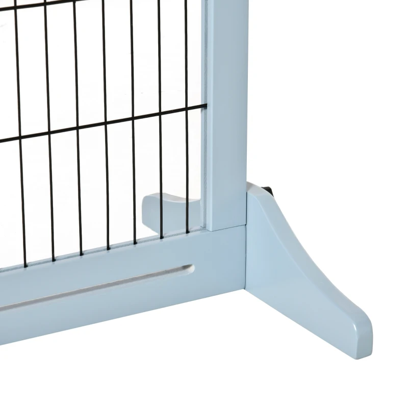 PawHut Barrera de Seguridad para Perros Extensible Barrera para Perros en Casa de Madera 104-183x36x69 cm Azul Grisáceo