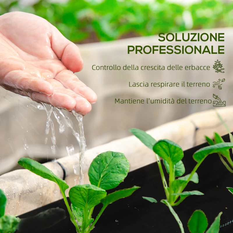 Outsunny Telo per Pacciamatura 2x25 m per Orto, Serra e Giardino, Drenante e Traspirante, Nero