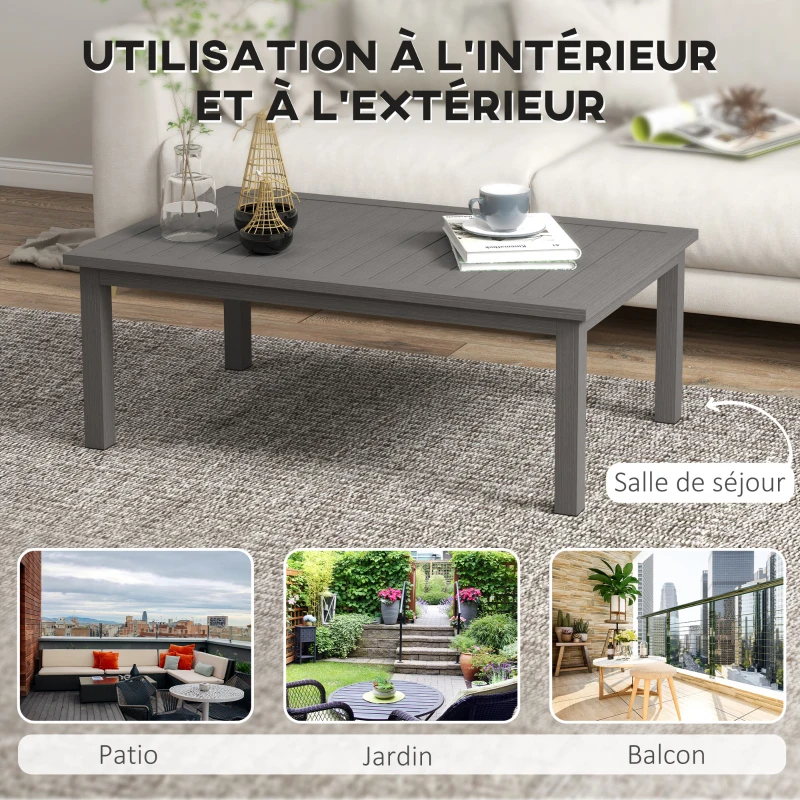 Outsunny Table basse rectangulaire plateau à lattes pour intérieur/extérieur en aluminium, 100 x60 x37 cm marron