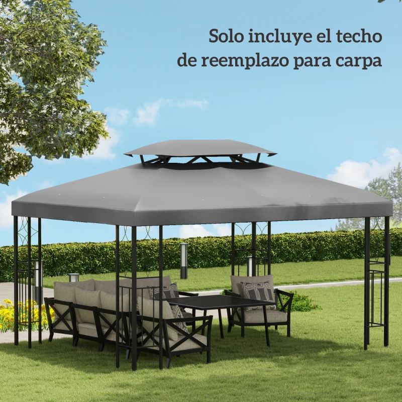 Outsunny Toldo de Recambio 4x3 m con Techo Doble Orificios de Drenaje y Protección UV Solo Toldo NO Incluye Marco Gris Claro