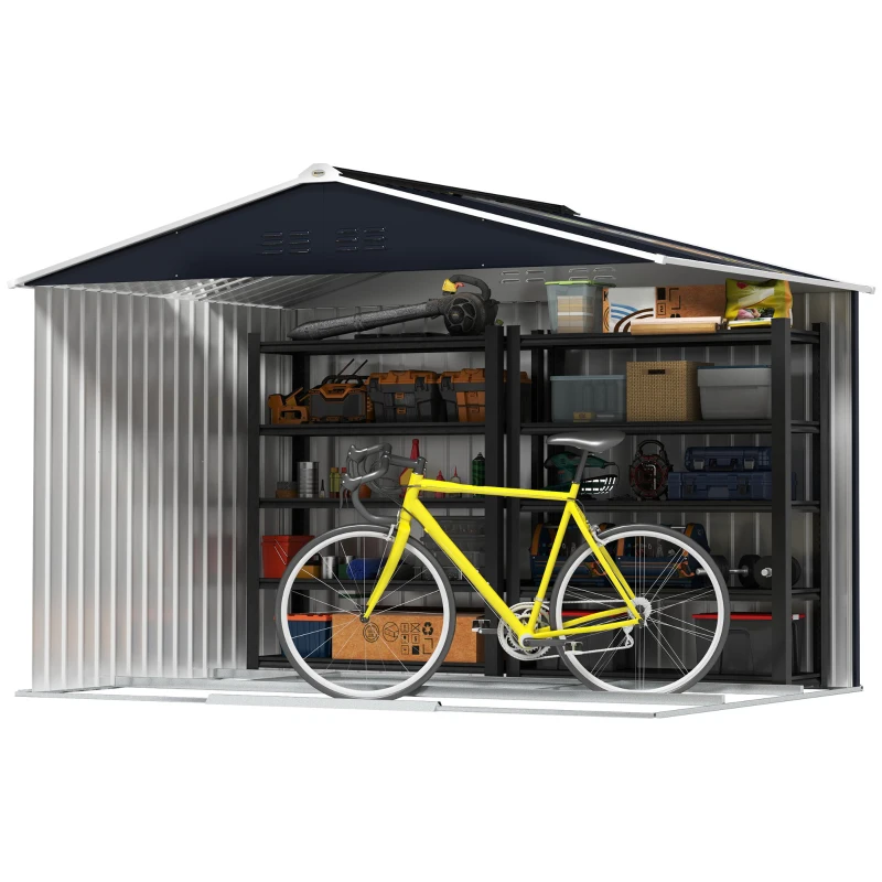 Outsunny Metalen Gereedschapsschuur met Schuifdeuren en Ventilatieramen, 277 x 195 x 192 cm, Donkergrijs