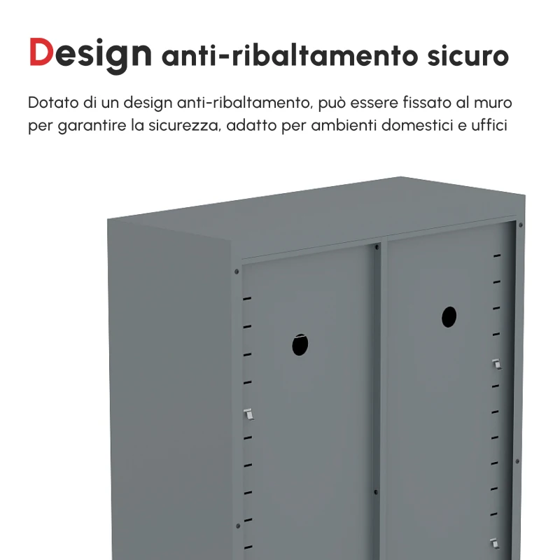 HOMCOM Mobiletto Multiuso 2 Ante Stile Industriale in Metallo per Casa e Garage, 75x33x110cm, Grigio