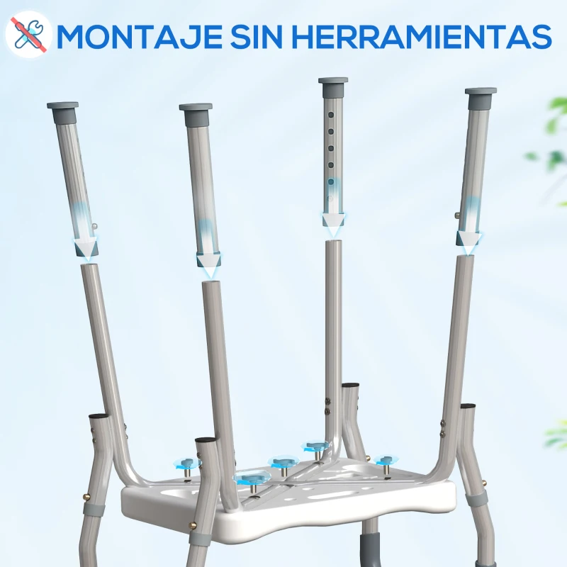 HOMCOM Taburete de ducha con Altura Ajustable para Personas Mayores o con Movilidad Reducida 52x45x69 cm Asiento Blanco y Gris