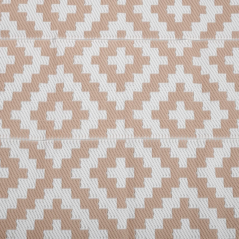 Outsunny Tappeto Esterno per Balcone e Terrazza Reversibile con Fantasia Geometrica, 2.74x1.82 m, Caffè e Bianco