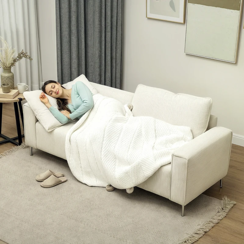 HOMCOM Modernes 3-Sitzer-Sofa, Weiche Couch mit Rückenkissen, Polstersofa für Wohnzimmer, Schlafzimmer, Homeoffice, Cremeweiß(m-7)
