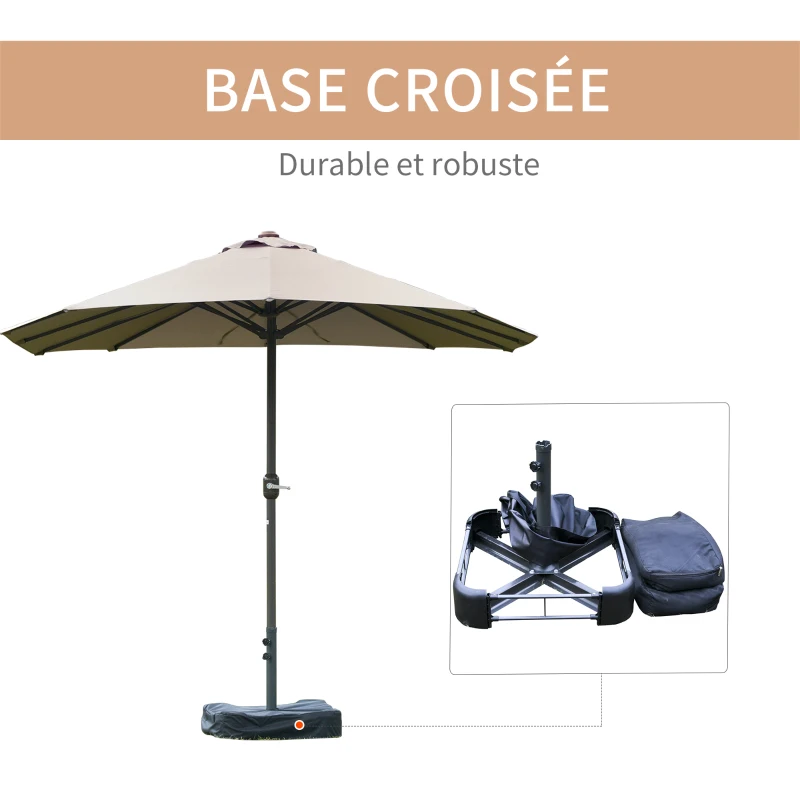 Outsunny Parasol de jardin exterieur parasol double rectangulaire 4,6L x 2,7l x 2,4H m avec ouverture fermeture manivelle, sacs de lestage et base inclus, pour balcon, piscine, gris clair