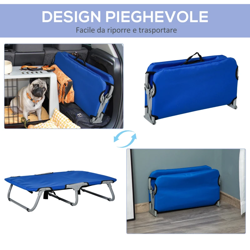 PawHut Brandina per Cani Taglia Piccola Pieghevole per Interno ed Esterno, Lettino per Cani Rialzato, in Acciaio e Tessuto Oxford, 71x58x20 cm, Blu