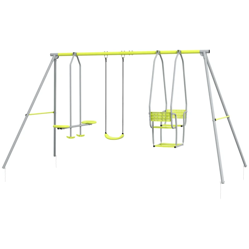 Outsunny 3 in 1 children's swing set with 2 face-to-face seats and 1 swing seat max load 225 kg green