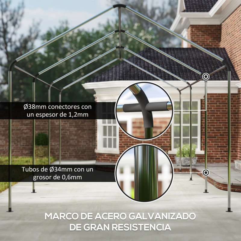 Outsunny Garaje Exterior para Coche 6x3 m Impermeable Anti-UV con Paredes Laterales Desmontables y 2 Puertas con Cremallera Verde