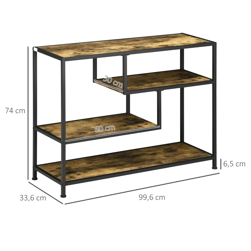 HOMCOM Table console style industriel avec 4 niveaux de rangement 3 étagères inférieures 99,6 x 33,6 x 74 cm