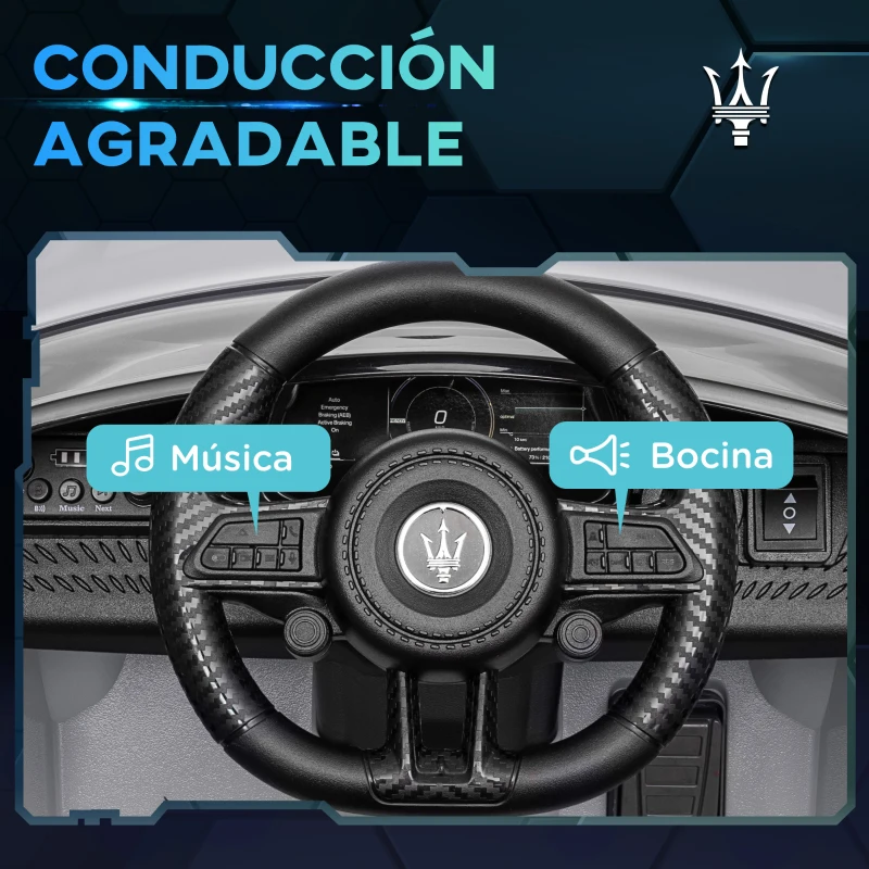 AIYAPLAY Coche Eléctrico Infantil Maserati Gran Turismo Folgore con Batería 12V Mando a Distancia Faros Bocina Música MP3 Gris