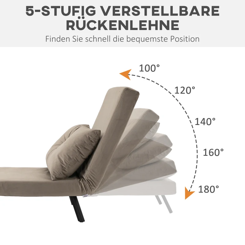 HOMCOM Schlafsessel, Gästebett, verstellbare Rückenlehne, bis 120 kg, Stahllrahmen, 63x73x81cm, Hellbraun(m-5)