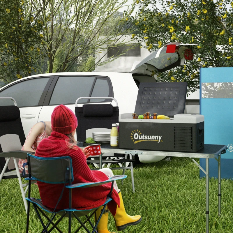 Outsunny Nevera de Coche 16L -20℃-10℃ 12 / 24V DC y 100-240V CA con Modos ECO/MAX para Camping Viajes 60x32x26 cm Negro y Gris