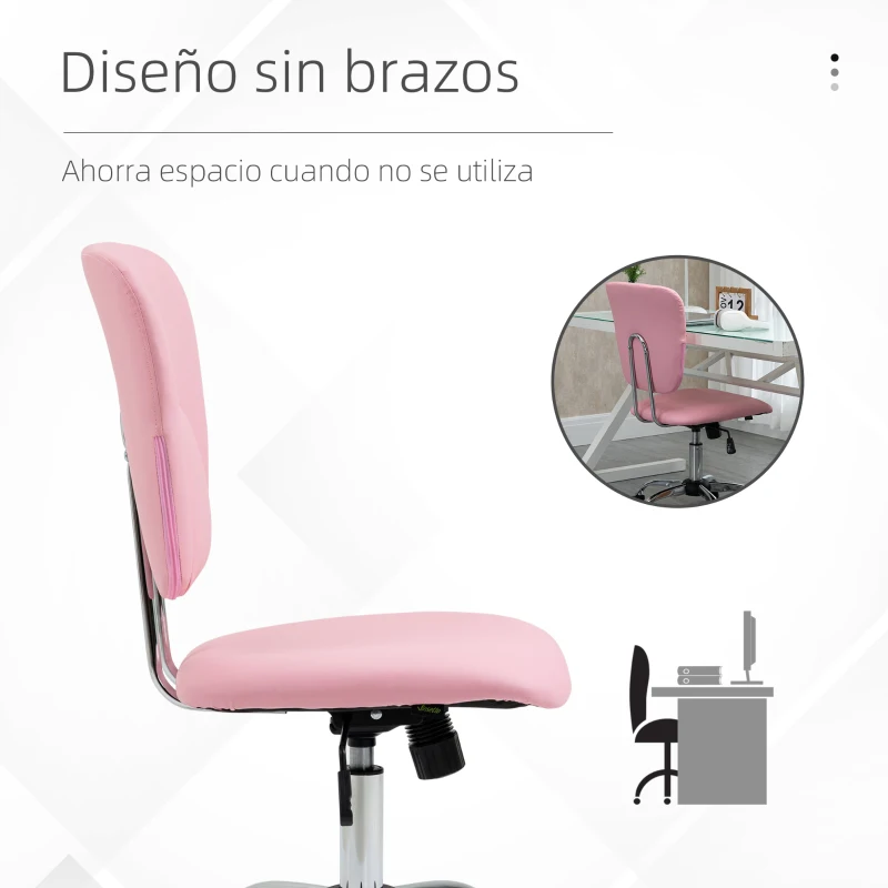 Vinsetto Silla de Oficina Giratoria con Altura Ajustable y Función Basculante para Escritorio Estudio 50x54x87,5-96,5 cm Rosa