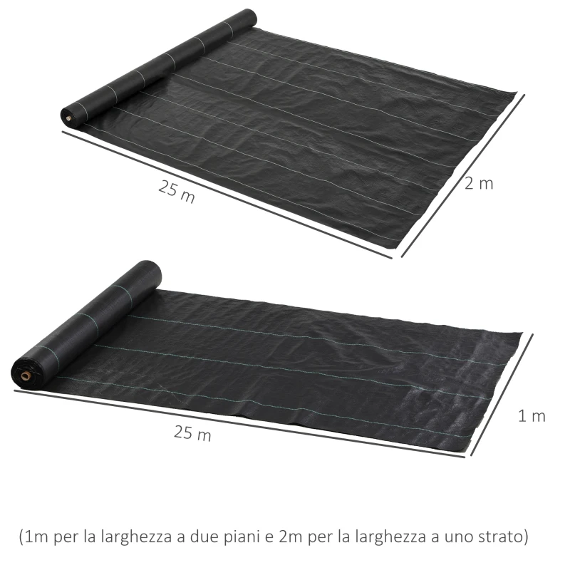 Outsunny Telo per Pacciamatura 2x25 m per Orto, Serra e Giardino, Drenante e Traspirante, Nero