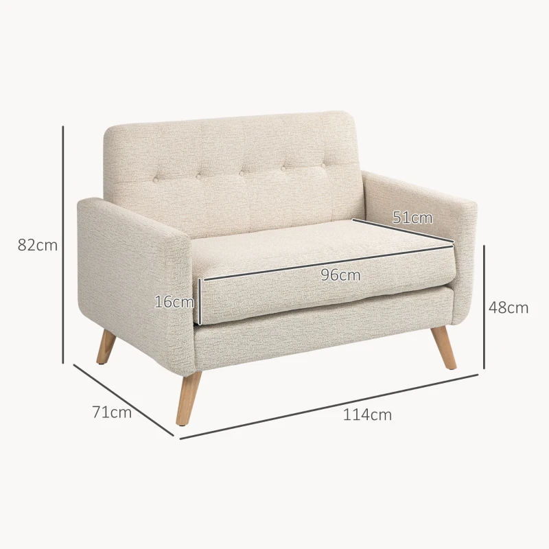 HOMCOM Sofá de 2 Plazas Moderno con Reposabrazos y Patas de Madera Carga 240 kg para Dormitorio Oficina 114x71x82 cm Beige(m-3)
