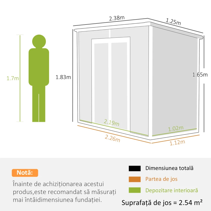 Outsunny Casuta Gradina 238×125×183 cm – Cu Podea, Usi Duble & Acoperis(m-3)